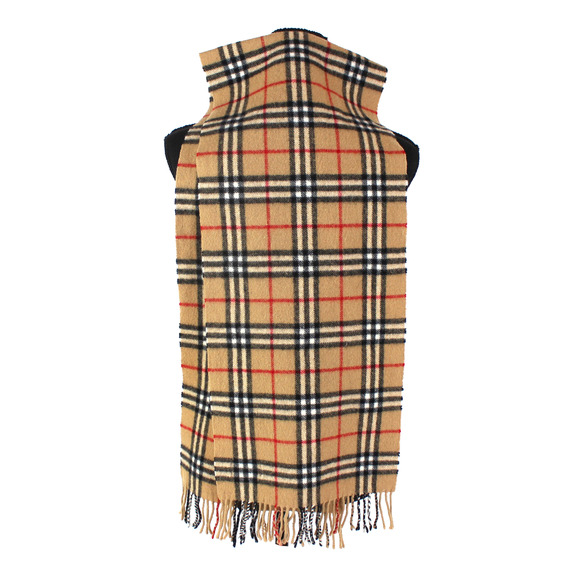 Burberry VTG Nova Check Scarf Tan Lambswool Fringe Trim Rectangle Neck Scarf - Picture 1 of 6